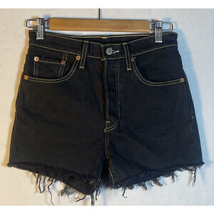 Levis Shorts Women's 24 501 XX Cut Off‎ Jean Button Fly Black Charcoal Cheeky